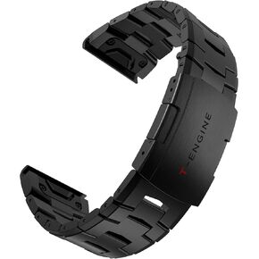 T-ENGINE Titanium Steel Watch Band Compatible with Fenix 7X/6X/5X Plus, 26mm Titanium Metal Quick Release Easy Fit Watch Strap Compatible for Garmin Fenix 7X Pro/6X Pro/5X Plus/Enduro 2/tactix 7 Bands, Black