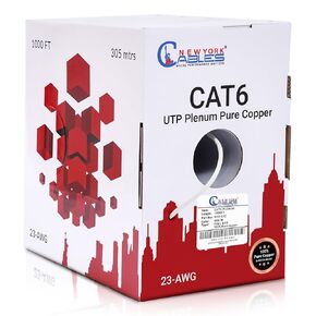 CAT6 Plenum (CMP) 1000ft Bulk Ethernet Cable | 100% Pure Solid Bare Copper | 550MHz, 23AWG, 4Pair UTP 10GB Internet Cable for Networking & Gaming (Blue)