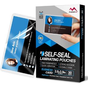Everest Self Seal Laminating Pouches, Self Sealing for Small Cards Size, Waterproof, 10 Mil Thick, Gloss Finish, No Machine Needed (2.6x3.9, 25, Pack)