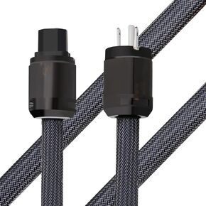 Monosaudio HiFi Audio AC Power Cable, Power Cord with 3-Prong US Version Rhodium Plated Plugs, 12AWG Audiophile Power Cord 125V 15A, Braided Sleeves Power Line (6.6FT/2M)