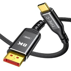 Capshi 8K USB C to DisplayPort 1.4 Cable 6FT, 4K@144Hz Thunderbolt 4/3 to Display Port (DP) Cord for iPhone 15, MacBook Pro/Air 2023, iPad, Galaxy, Surface, XPS, 32.4Gbps (Grey)