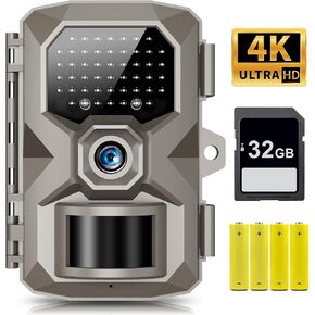 Trail Camera, 4K 48MP Trail Game Camera with Night Vision 0.1s Trigger Motion Activated, IP66 Waterproof Deer Camera 130°Wide Angle with 48pcs No Glow LEDs for Outdoor Wildlife Monitoring