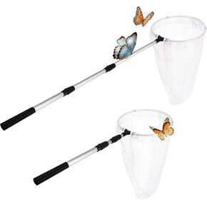 Kingrol 2 Pack Insect and Butterfly Nets, 10.5" Ring, 21.5" Net Depth, Bugs Fishing Catching Net with Telescopic Handle for Adults and Kids, Extendable 48 Inch