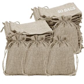 DMIMIA Small Burlap Bags 50 PCS with Drawstring, 4x6 Inch /10x15 CM Gift Bags,Jewelry Pouches, Wedding Favors, Jewelry Packing, Sacks