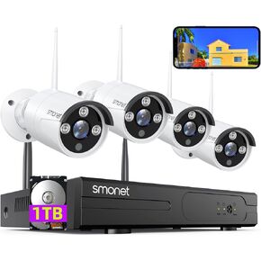 Wireless Security Camera System,SMONET 1080P 8 Channel Home Surveillance DVR Kits with 4pcs 2MP Full HD Cameras 1TB HDD Night Vision Motion Detection Free App for Indoor Outdoor 24/7 Video Recording
