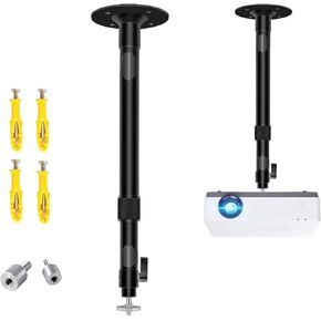2-Be-Best Upgraded Longer Projector Mount, Universal Extending Projector Ceiling Mount Projector Wall Mount with Extendable Length 14-24 in / 37-62 cm Adjustable 360° Angle Rotatable Black