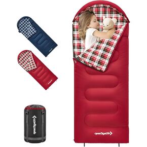 KingCamp Kids 45°F Sleeping Bag, Flannel Lined Cold Weather 3-4 Season Youth Sleeping Bag for Boys & Girls, Fits Children up to 5ft 5in Tall, Water Repellent Lightweight & Compact for Camping