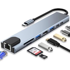 USB C HUB, USB C Adapter 11 in 1 Dongle with 4K HDMI, VGA, Type C PD, USB3.0, RJ45 Ethernet, SD/TF Card Reader, 3.5mm AUX, Docking Station Compatible with MacBook Pro/Air, Other Type C Laptops
