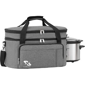 Golkcurx Double Layer Slow Cooker Bag for 6-8 Quart Oval CrockPot and Hamilton Beach Models, with Padded Adjustable Strap, Top Zip Compartment, and Front Pocket for Utensils(Bag Only)