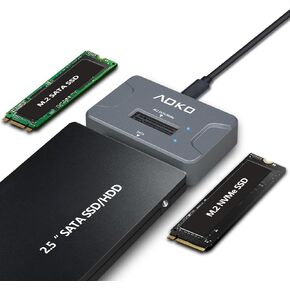 AOKO NVMe to USB 3.2(10Gbps) SSD Reader Docking Station – Portable M.2 SSD to USB Adapter External NVMe SSD Enclosure for M.2 PCIe NVMe and M.2 SATA SSD, Compatible with 2.5'' SATA Dirve