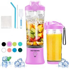 Cordless 21oz Portable Blender BPA Free With Personal Blender Cup, Best For Smoothie, Shakes, and Cocktails, With Durable Stainless Steel Blades, USB-C Rechargeable in Peach - Black