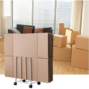 Carton Storage Rack, Portable Carton Stand with Wheels, Cardboard Storage Carton Cart for Home Warehouse and Supermarket (White, 10.24x12.2x17.13in)