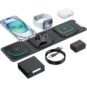 Wireless Charger for iPhone - 3 in 1 Charging Station for Apple Multiple Devices, Foldable Magnetic Mag-Safe Travel Charging Pad for iPhone 16 15 14 13 12 Pro Max Plus iwatch Watch & Airpods
