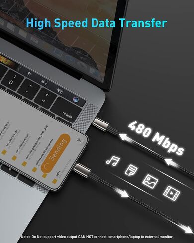 Baseus USB C Cable, 100W PD 5A QC 4.0 Fast Charging USB C to USB C Cable, Zinc Alloy Nylon Braided USB Type C Charger Cable for iPhone 16 15 Pro Plus Pro Max, MacBook, iPad Pro/Mini, Samsung S23/S22+ in Kuwait