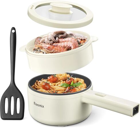 Hot Pot Electric With Steamer, 1.6L Ramen Cooker Non-Stick Sauté Pan for Steak, Egg, Fried Rice, Ramen, Oatmeal, Soup, Portable Personal Perfect Suit Dorm Room and Apartment (Aqua) in Saudi Arabia