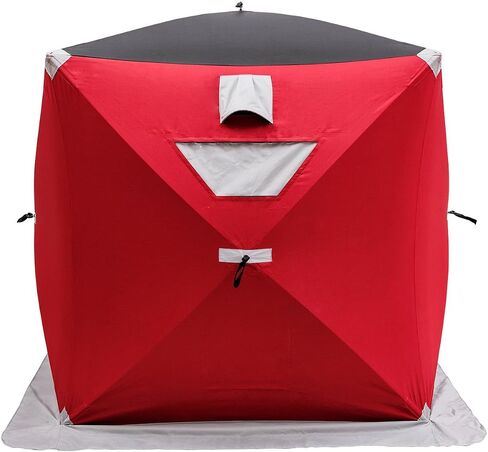Goplus 2-4 People Ice Fishing Shelter, Pop-up Portable Ice Fishing Tent with Carrying Bag, Windows, Zippered Door, Ground Nail and Wind Rope, Insulated Ice Shanty House for Winter Fishing, Red in Saudi Arabia