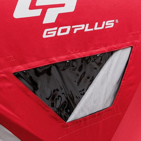 Goplus 2-4 People Ice Fishing Shelter, Pop-up Portable Ice Fishing Tent with Carrying Bag, Windows, Zippered Door, Ground Nail and Wind Rope, Insulated Ice Shanty House for Winter Fishing, Red in Saudi Arabia