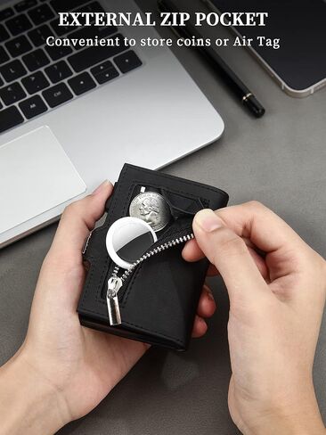 Minimalist Wallet for Men,Mens Wallet Card Holder Compatible with AirTag,Genuine Leather,ID Window,Pop Up Wallet Case,RFID Blocking,Slim Wallet with Magnetic Closure for Cash Credit Cards in Saudi Arabia