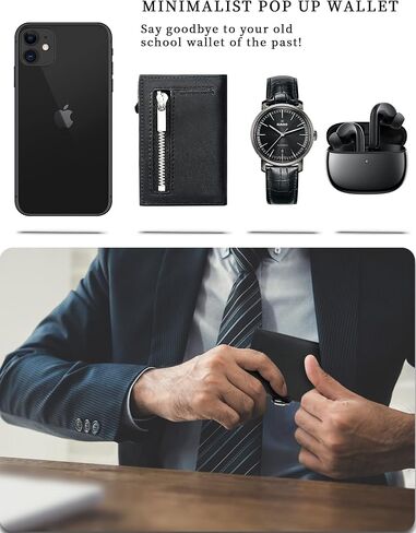 Minimalist Wallet for Men,Mens Wallet Card Holder Compatible with AirTag,Genuine Leather,ID Window,Pop Up Wallet Case,RFID Blocking,Slim Wallet with Magnetic Closure for Cash Credit Cards in Saudi Arabia