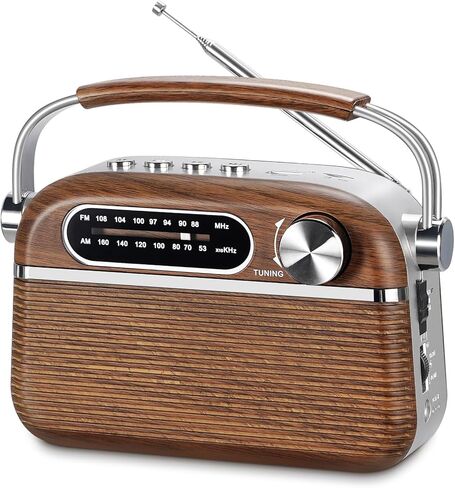 【2024 Newest】 PRUNUS J-130 Retro Vintage Radio,Portable AM FM Radio Plug in Wall, Battery Operated Radio/Rechargeable Radio, Small Transistor Radio with Bluetooth,Support TF Card/USB Playing in Saudi Arabia