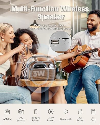 【2024 Newest】 PRUNUS J-130 Retro Vintage Radio,Portable AM FM Radio Plug in Wall, Battery Operated Radio/Rechargeable Radio, Small Transistor Radio with Bluetooth,Support TF Card/USB Playing in Saudi Arabia