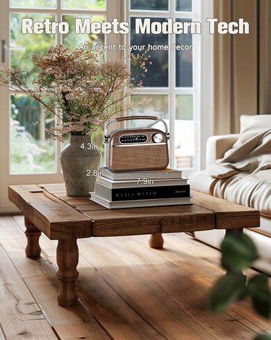 【2024 Newest】 PRUNUS J-130 Retro Vintage Radio,Portable AM FM Radio Plug in Wall, Battery Operated Radio/Rechargeable Radio, Small Transistor Radio with Bluetooth,Support TF Card/USB Playing in Saudi Arabia