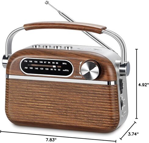 【2024 Newest】 PRUNUS J-130 Retro Vintage Radio,Portable AM FM Radio Plug in Wall, Battery Operated Radio/Rechargeable Radio, Small Transistor Radio with Bluetooth,Support TF Card/USB Playing in Saudi Arabia