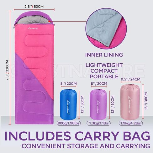 Clostnature Sleeping Bag for Adults and Kids - Lightweight Camping Sleeping Bag for Girls, Boys, Youths, Ultralight Backpacking Sleeping Bag for Cold Weather - Compression Sack Included(Left Zipper) in Saudi Arabia