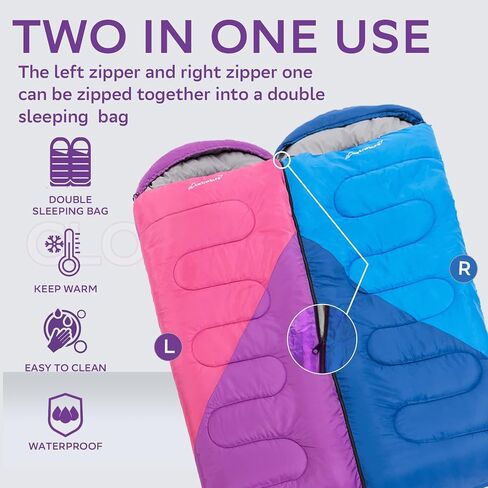 Clostnature Sleeping Bag for Adults and Kids - Lightweight Camping Sleeping Bag for Girls, Boys, Youths, Ultralight Backpacking Sleeping Bag for Cold Weather - Compression Sack Included(Left Zipper) in Saudi Arabia