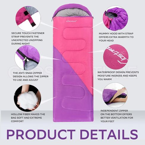 Clostnature Sleeping Bag for Adults and Kids - Lightweight Camping Sleeping Bag for Girls, Boys, Youths, Ultralight Backpacking Sleeping Bag for Cold Weather - Compression Sack Included(Left Zipper) in Saudi Arabia
