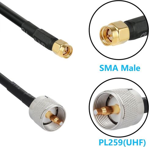 كابل تمديد WIZACE بطول 15 قدم SMA ذكر إلى PL259 UHF S-MR240 (50 أوم)، كابلات محورية من النحاس النقي لتطبيقات الترددات اللاسلكية، ومحلل الهوائي، وراديو HAM وCB المحمول، ومقياس SWR، والحمل الوهمي in Kuwait