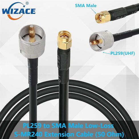 كابل تمديد WIZACE بطول 15 قدم SMA ذكر إلى PL259 UHF S-MR240 (50 أوم)، كابلات محورية من النحاس النقي لتطبيقات الترددات اللاسلكية، ومحلل الهوائي، وراديو HAM وCB المحمول، ومقياس SWR، والحمل الوهمي in Kuwait