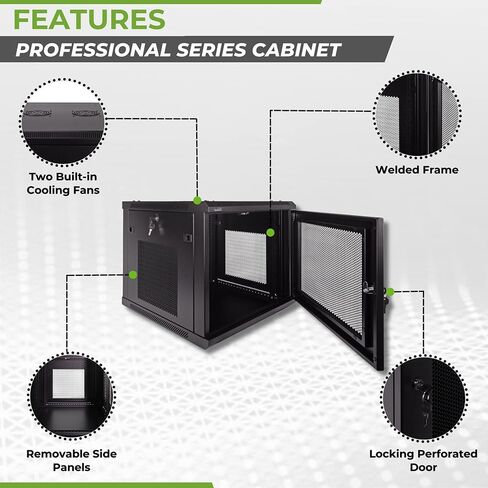 رف شبكة NavePoint 12U Deluxe IT للتعليق على الجدار 19 بوصة خادم مع قفل باب مثقوب 24 بوصة أسود عميق in Kuwait