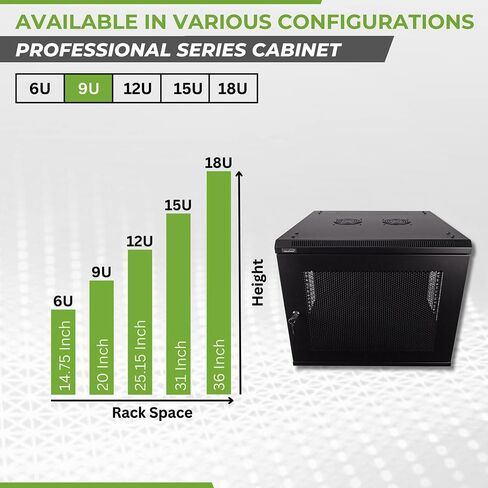 رف شبكة NavePoint 12U Deluxe IT للتعليق على الجدار 19 بوصة خادم مع قفل باب مثقوب 24 بوصة أسود عميق in Kuwait