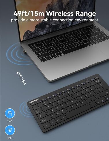 TECKNET 2.4G Wireless Keyboard, Small Wireless Keyboard with Media Hotkeys,Mini Keyboard Compact Wireless Keyboard, 12-Month Battery Life, Compatible with PC, Desktop, Laptop, Smart TV - Black in Kuwait