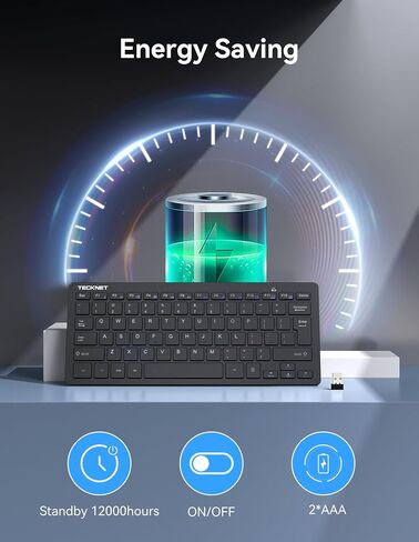 TECKNET 2.4G Wireless Keyboard, Small Wireless Keyboard with Media Hotkeys,Mini Keyboard Compact Wireless Keyboard, 12-Month Battery Life, Compatible with PC, Desktop, Laptop, Smart TV - Black in Kuwait