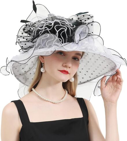 Women Organza Fascinator Church Hat Floral Tea Party Wedding Hat (013D White) in Saudi Arabia