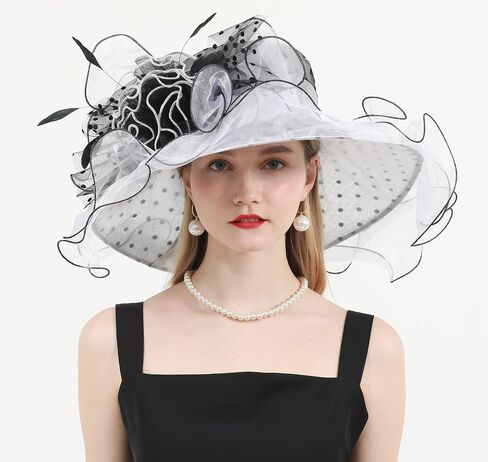 Women Organza Fascinator Church Hat Floral Tea Party Wedding Hat (013D White) in Saudi Arabia