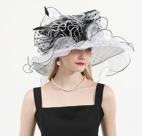 Women Organza Fascinator Church Hat Floral Tea Party Wedding Hat (013D White) in Saudi Arabia