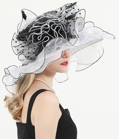 Women Organza Fascinator Church Hat Floral Tea Party Wedding Hat (013D White) in Saudi Arabia