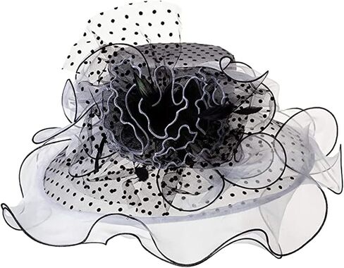 Women Organza Fascinator Church Hat Floral Tea Party Wedding Hat (013D White) in Saudi Arabia