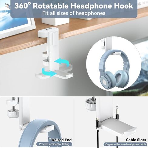KDD 2 in 1 Headphone Hanger with Desk Cup Holder - Under Desk Clamp Rotatable Headset Holder - Suitable for Coffee Mups, Water Cups, Headphone(White) in Kuwait
