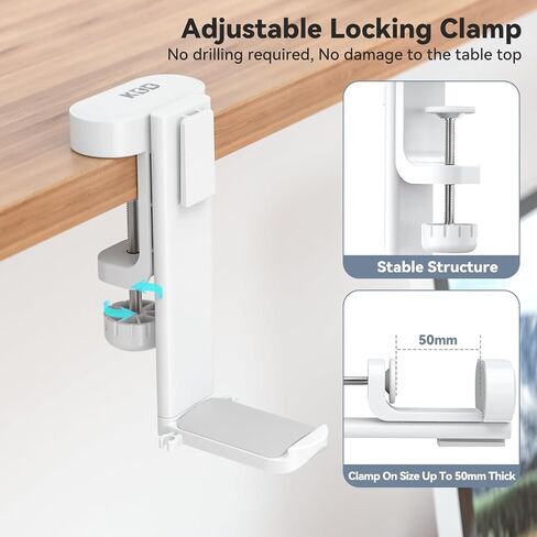 KDD 2 in 1 Headphone Hanger with Desk Cup Holder - Under Desk Clamp Rotatable Headset Holder - Suitable for Coffee Mups, Water Cups, Headphone(White) in Kuwait