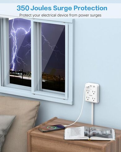 Flat Multi Plug Extender with 3 USB Wall Charger(1 Type C), 4 Outlet Wall Adapter, 4 ft Thin Extension Cord, Flat Plug Surge Protector Power Strip for Home, Office, College Dorm. White in Saudi Arabia