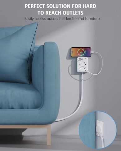 Flat Multi Plug Extender with 3 USB Wall Charger(1 Type C), 4 Outlet Wall Adapter, 4 ft Thin Extension Cord, Flat Plug Surge Protector Power Strip for Home, Office, College Dorm. White in Saudi Arabia