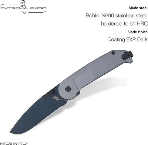 Extrema Ratio - BF2 CD (Black), Böhler N690 Steel Blade 58 HRC, Black Satin Finish, Smooth Anodized Aluminum Handle, Reversible Clip, Compact Foldable Design, Italian Craftsmanship in Kuwait