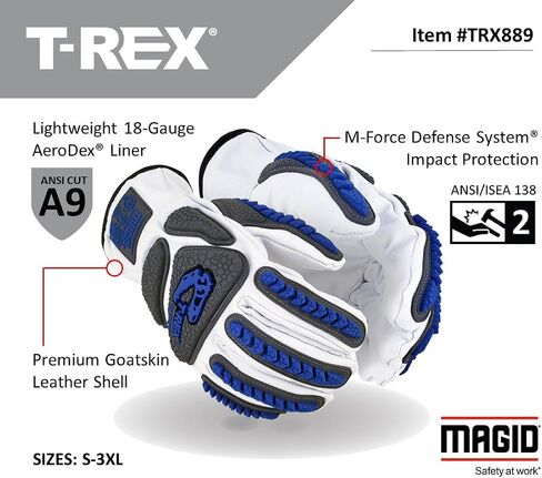 MAGID T-REX Rebel Series, 1 Pair, AeroDex Lined, ANSI Cut Level 9, Driver Style Impact Work Gloves, Size 9/Large, TRX889 in Saudi Arabia