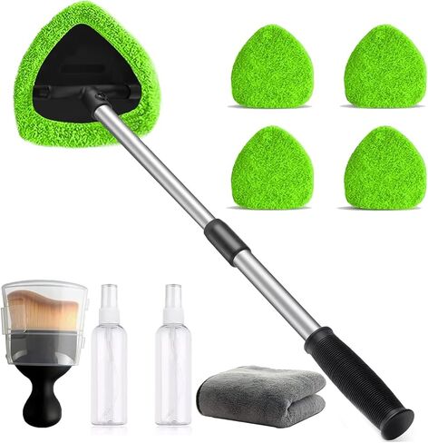 Car Windshield Cleaning Tools, Expandable Car Window Cleaner kit with 4 Reusable Microfiber Pads, 2 Spray Bottles, Windshield Cleaning Wand Tool, Auto Interior Dust Brush, for Trucks, SUVs, RVs etc in Saudi Arabia
