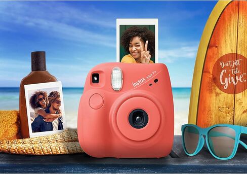 Fujifilm Instax Mini 7+ Camera, Easy to Operate, Portable, Handy Selfie Mirror, Polaroid Camera, Perfect for Beginners and Experts, Sleek and Stylish Design - Coral (Renewed) in Saudi Arabia