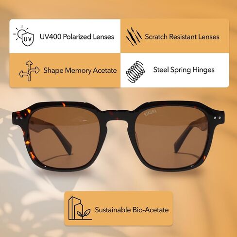 Lautner Premium UV400 Polarized Sunglasses, XL & Original Sizes, Shape Memory Acetate Frames, Scratch-Resistant Lenses (Whiskey, Original) in Saudi Arabia
